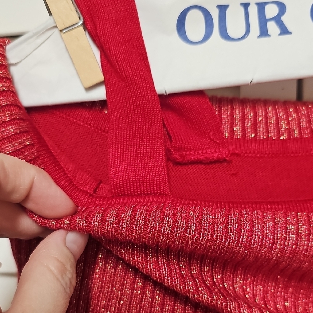 EUC Say What? Bright Red Knit Bodycon Dress Metallic Trim Faux Zipper Cowl Neck - Picture 5 of 10